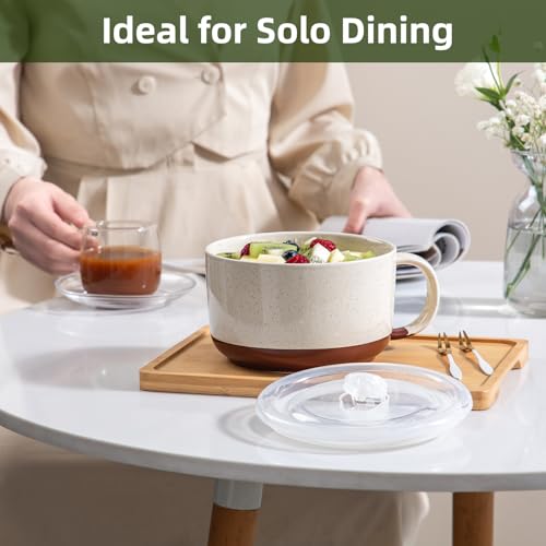 Jumbo Ceramic Soup Bowl with Lid, Microwave Safe - Cream - color: Cream, size: Set of 1