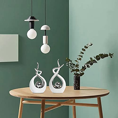 Norrclp Home Decor Modern Abstract Art Ceramic Statue Table Decorations for Dining Room Living Room Office Centerpiece - color: White and Silver, size: Large