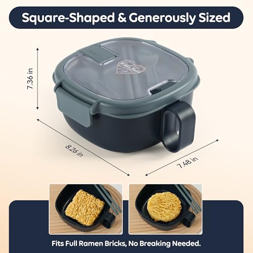 Microwave Ramen Bowl with Lid, Square Leakproof Cooker, BPA-Free, Navy - color: Navy, size: 50 oz (Single Bowl)