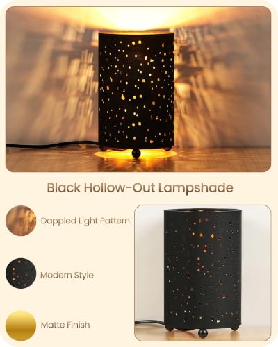 Black Table Lamps Set of 2, 8.1" Small Bedside Lamps Set of 2 - color: Black