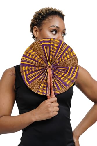 Kente African Print Foldable Hand Fan - color: Maakye