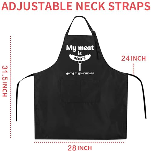 Rosoz Funny BBQ Black Chef Aprons for Men Adjustable Kitchen Cooking Aprons - color: My Meat is 100% Going