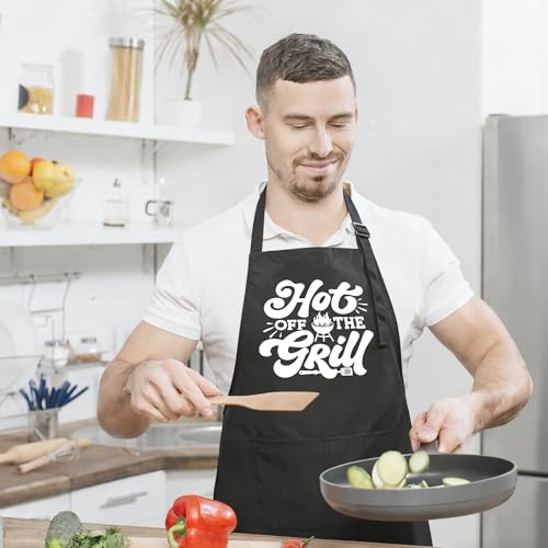 Funny Apron for Men Women,Humorous Kitchen Apron- Grilling Cooking BBQ Accessories, Gift for Dad Husband - color: Hot Off the Grill