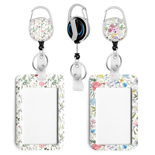 2 Pack Flowers ID Badge Holder with Clip Badge Reels - color: 2 Pack-flowers 11
