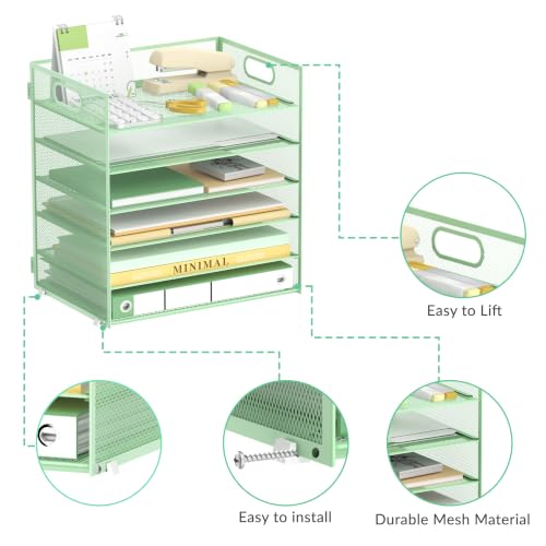 Daltack 6-Tier Paper Organizer for Desk with Handle, Green - color: Mint Green