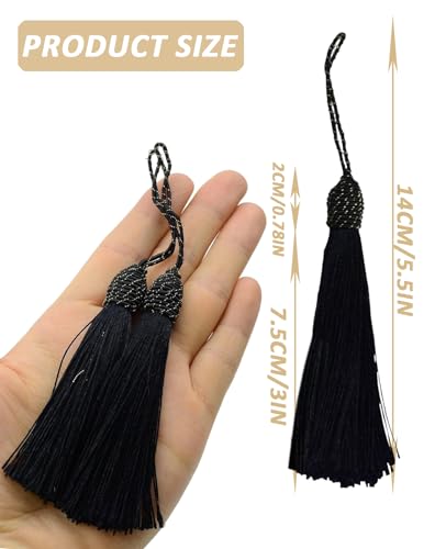 50 Pieces Tassel Bookmark with Loop,Tassels for Crafts,Decorative Tassel for Keychain Jewelry Making Curtain Blanket Graduation Decoration Wedding Favors (Black) - color: Black
