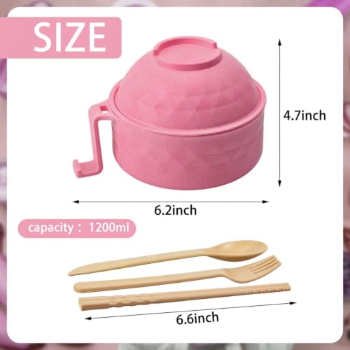 1 Set Microwave Ramen Cooker Bowl with Utensils, Pink - color: Pink