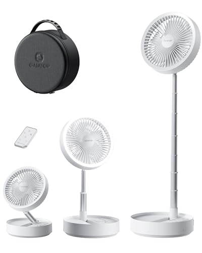 Gaiatop Portable Pedestal Fan 16000mAh Battery [Max 74h Runtime], Foldable Oscillating Standing Fan, Collapsible Desk Fans, LED Light, Case & Remote Control 4 Speeds for Outdoor Travel Camping (White) - color: White