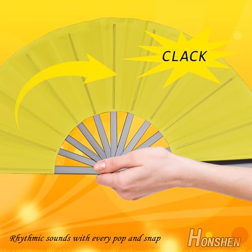 Folding Fan - 13 inch Nylon-Cloth Fan with Performance Design (Yellow) - color: Yellow