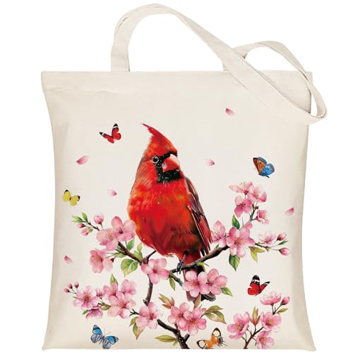 Louise Maelys Cardinal Canvas Tote Bag For Women with Zipper Pocket - style: Cardinal Floral