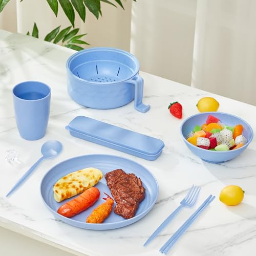 6 Pcs Microwave Ramen Cooker Set 40oz Bowl, Nordic Blue - color: Nordic Blue