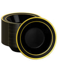 BESTSTAR 100 Pack Black Disposable Bowls with Gold Rim - color: Black, size: 100 pack