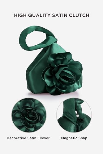 BABEYOND Women's Flower Satin Evening Bags Triangle Clutch Purses - color: Dark Green