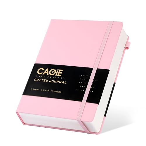 CAGIE Bullet Dotted Journal Notebook 320 Pages 100 GSM Paper Hardcover A5 Dot Grid Notebook Leather Journals for Writing Women Men Work Journaling, Pink - color: Pink, style: Dotted A5