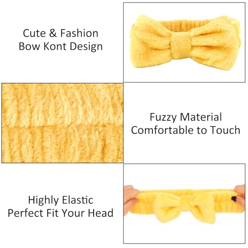 10 Pack Cute Yellow Soft Spa Headbands Bulk for Women Girls - color: Yellow