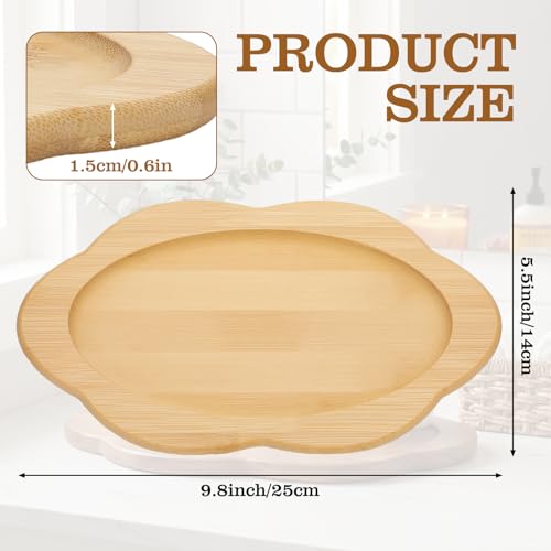 Rtteri Scalloped Serving Tray Small Bamboo Wood Tray for Bathroom 9.8 x 5.5 x 0.6 Inch Decorative Oval Wooden Display Plate for Candles Table Dining Room Living Room Vanity Home Decorations - color: Bamboo