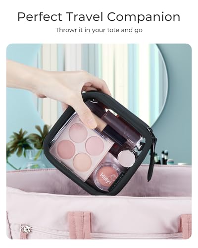 BAGSMART Mini Clear Makeup Bag for Women Portable Travel Toiletry Bag, Cute Small Water-Resistant Cosmetic Bag TSA Approved Clear Makeup Case Pouch with Zipper for Car Essentials(Blush Pink) - color: Blush Pink, size: Small