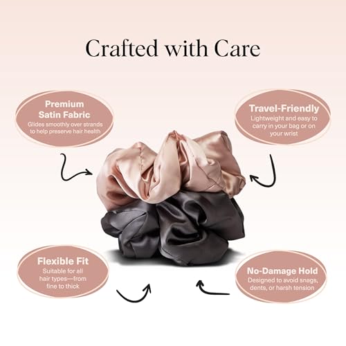 Kitsch Pillow Satin Scrunchies for Women -Blush/Charcoal, 2pcs - color: Blush/Charcoal