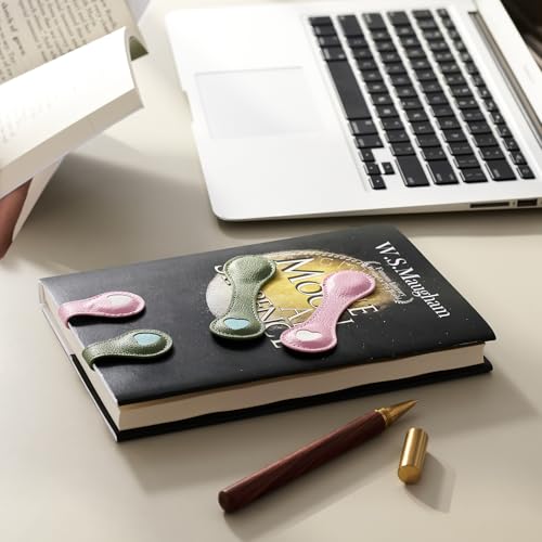 Ovesmusl 2Pcs PU Leather Heart Magnetic Bookmarks with Pen Holder - style: Heart (Pink+Green)