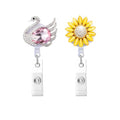 Crystal Badge Reel Retractable ID Holder with Swan Sunflower Design 2 Pack - color: Swan & Sunflower