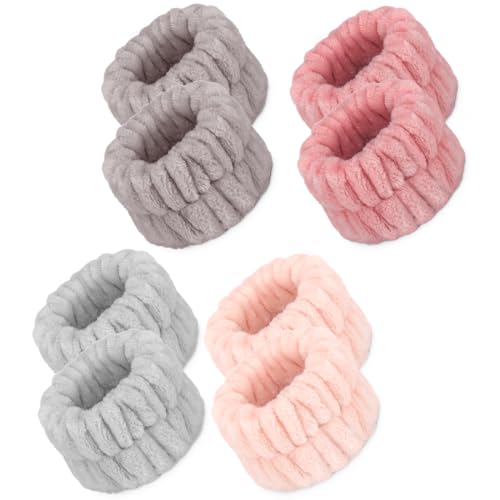 8 Pcs Spa Wrist Bands - Absorbent Microfiber Wristbands for Bathing, Prevent Water Spilling Down Your Arms - color: Grey, Rose, Pink, Brown