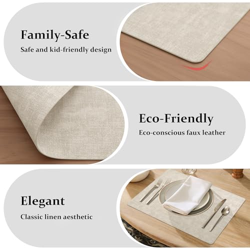 FROMHEART Faux Leather PU Placemats Set of 6 (Beige,11.8" x 17") - color: Beige, size: Set of 6