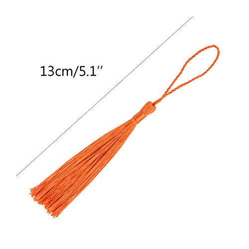 VAPKER 100 Pieces Dark Orange Tassels 13cm/5-Inch Silky Handmade Soft Tassels Floss Bookmark Tassels with 2-Inch Cord Loop for Jewelry Making, DIY Projects, Bookmarks - color: M:dark Orange
