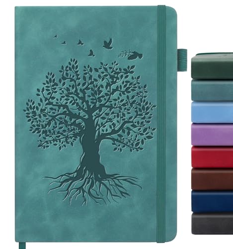 Lined Journal Notebook for Women Men, A5 Hardcover Leather Journals - color: A-Tree-Sea Green, size: 1 Pack-A5（5.8"×8.3"）