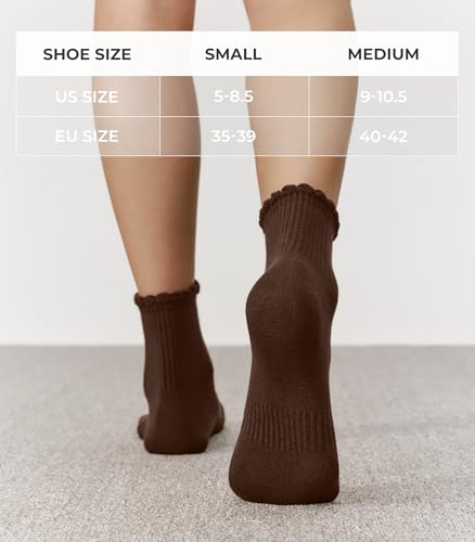 CS CELERSPORT Women's Mini Crew Ankle Socks with Scalloped Top,Pack of 6 - color: Pink+brown, size: Small