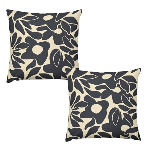 Vintage 70S Flowers Throw Pillow Cover Black Beige Hippie Decorative Pillow Case Cushion Case for Living Room,Couch and Bed 16x16in - color: Beige-black, size: 16" x 16" (Pack of 2)