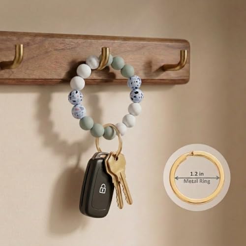 BIHRTC Key Ring Bracelet Car Keychain Holder Wristlet Silicone Women Beaded Bangle Chains - color: Light Blue