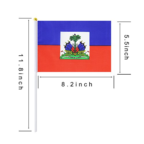 25 Pack Hand Held Small Mini Haiti Flag,Haitian Stick Round Top National Country Flags,Party Decorations Supplies For Parades,World Cup,Festival Events,International Festival. - color: Haiti