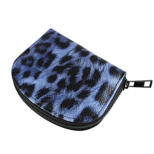 Small Zip Wallet Credit Card Wallet Coin change case Holder for women PU Leather(Navy Leopard) - color: Navy Leopard