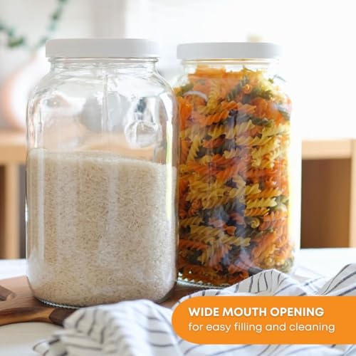 1 Gallon Glass Jar with Lid | 4-Pack Wide Mouth Set with 5 Metal Caps - size: 4 Pack