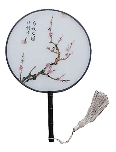 Seres Classic Round Fan,Wood Fan Rib&Semi-Transparent Silk Cloth,10+ Optional Patterns,Diameter 8.3in,团扇 (9.Plum Blossoms) - color: 9.plum Blossoms