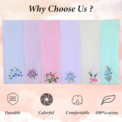 Bewudy 6pcs Vintage Floral Embroidered Handkerchiefs for Women, Butterfly Lace Hanky, Cotton Embroidery Ladies' Vintage Floral Lace Handkerchiefs for Wedding Party