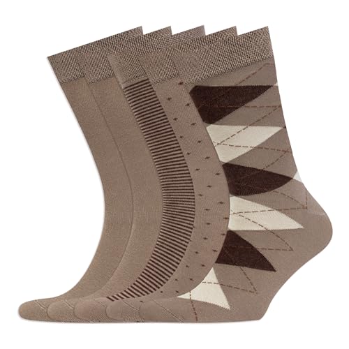 VRD Men's Dress Socks Bamboo Rayon, 5-Pack Crew Socks, Multiple Colors and Designs, Shoe Size 8-13, Gift Box - color: 06: Brown, 5-pack Mix (2 Solid, 1 Striped, 1 Dotted, 1 Argyle)