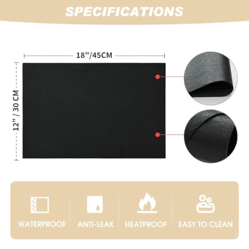Artoid Mode Black Faux Leather Placemats Set of 4 - color: Black, size: 12" x 18", Rectangular Set of 4