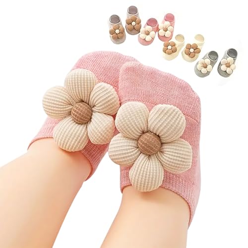 4Packs Baby Girls Socks,Flower Non-Slip Grips for Babies Toddler Princess - color: Multicolor