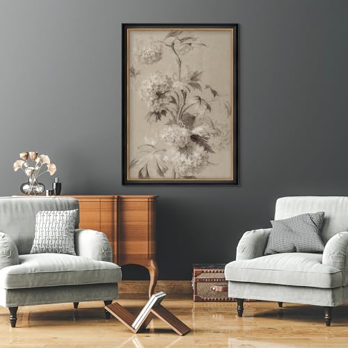 MUDECOR Premium Framed Canvas Print Wall Art Antique Botanical Floral Drawing Illustrations Modern Art Contemporary Scenic Fun Warm for Living Room, Bedroom, Office - 26"x36" Black - color: A07-2308-b40, size: 36"L x 26"W, style: Black Frame