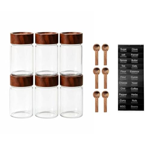 6‑Pack Small 8 Fl Oz (240 ml) Glass Jars w/Wood Lids & Spoons - color: M-lucency, size: 8 fl oz