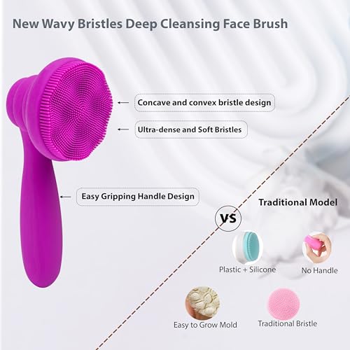 2 PC Silicone Facial Cleansing Brush Facial Scrubber Manual Exfoliating Facial Brush Face Cleanser Face Exfoliator Ultrafine Bristles for Sensitive Skin Easy to Clean Lather Well(Black&Purple) - color: Black&purple