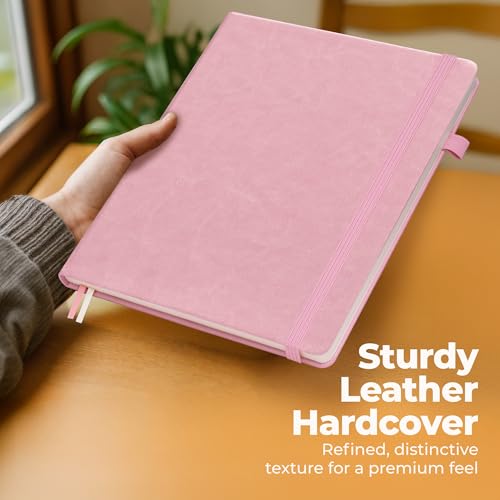 Classic Lined Journal Notebook 8.5x11" A4 Hardcover Leather - Pink Journal - color: Light Pink, size: A4 200 Pages