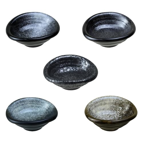 Colias Wing 3.5 Inch Retro Style Black Stylish Design Multipurpose Porcelain Side Dishes Bowls Seasoning Dishes Soy Dipping Sauce Dishes-Set of 5 - color: Set-of-5-Assorted-3