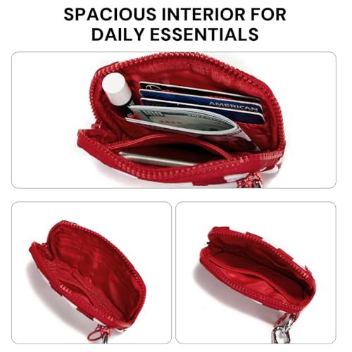 Keychain Wallet for Women with Clear ID Window, Coin Pouch and Wrist Strap - color: Red Checkerboard