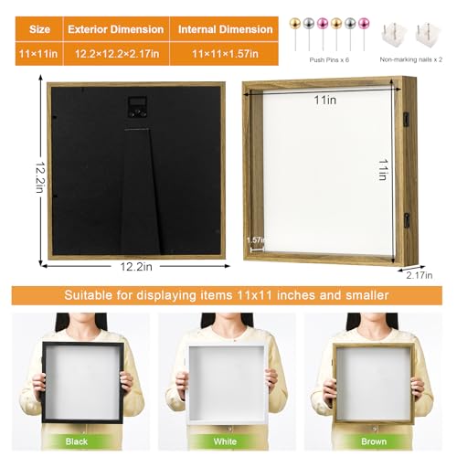 11x11 Brown Deep Shadow Box Picture Frame with HD Clear Glass - color: Brown, size: 11x11