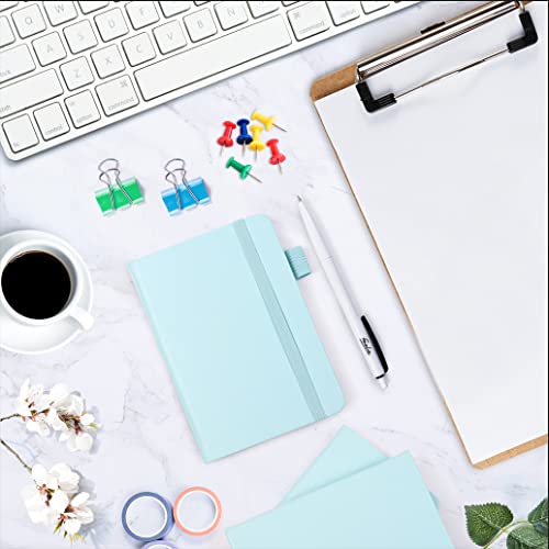 feela 6 Pack Pocket Small Notebooks Bulk, Mini Cute Memo Notepads Hardcover College Ruled Lined Journals with Pen Holder for Women Girls Office School, with 6 Black Pens, 3.5”x 5.5”, A6, Sky Blue - color: 6 Sky Blue