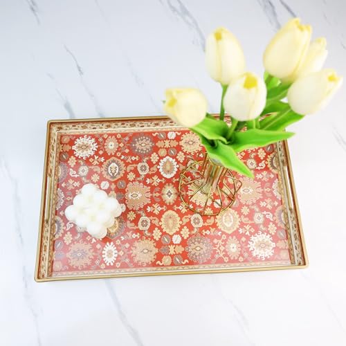 Spsyrine Serving Tray, Plastic Rectangular Coffee Table Tray with Handles, Modern Decorative Tray for Living Room, Ottoman, Home Decor, 15.6” X 10.2" - color: Hs004r