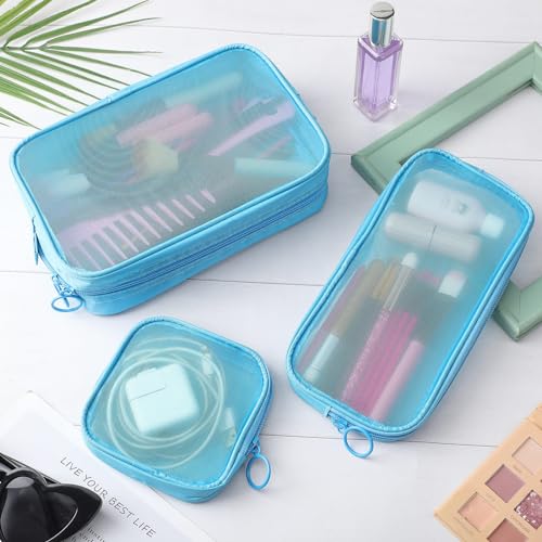 Weewooday 4Pcs Mesh Makeup Bag, Blue, Small, Large, Medium, Classic - color: Blue, size: Small, Large, Medium, style: Classic