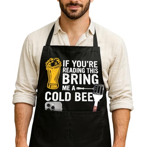 Funny Black Grill Apron with Pockets for Man,Dad,Husband,Father in Law,Chef Daddy Grilling Apron BBQ Cooking Gifts - color: Bring Me Beer